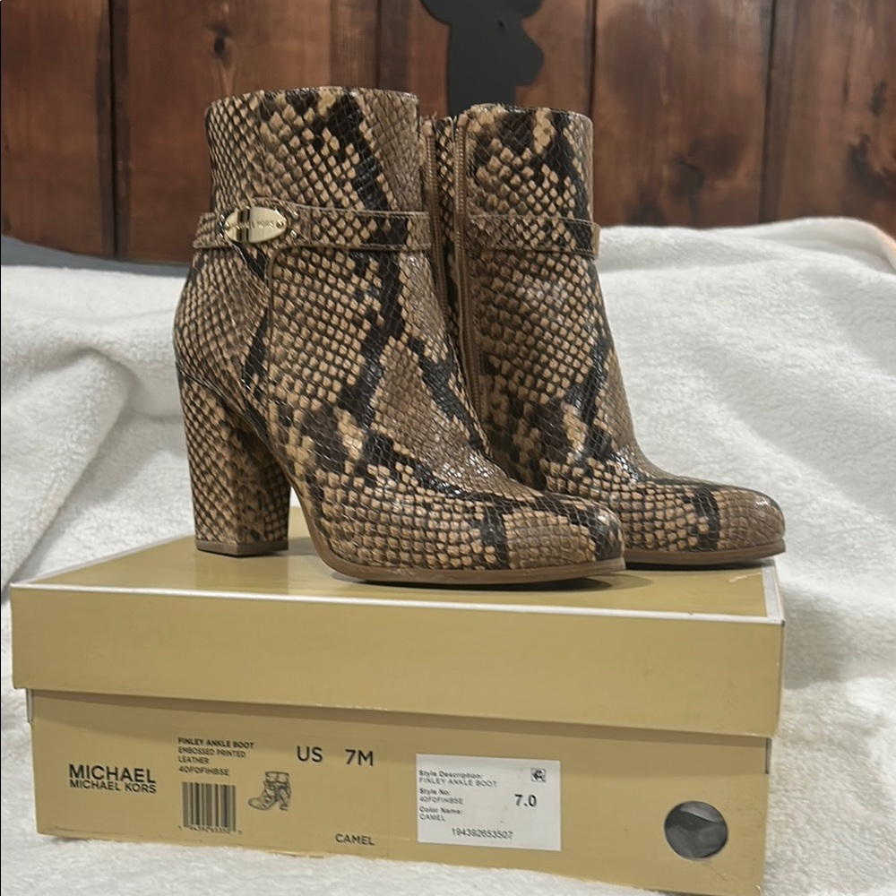 Michael Kors Brown Snake Print Ankle Boots